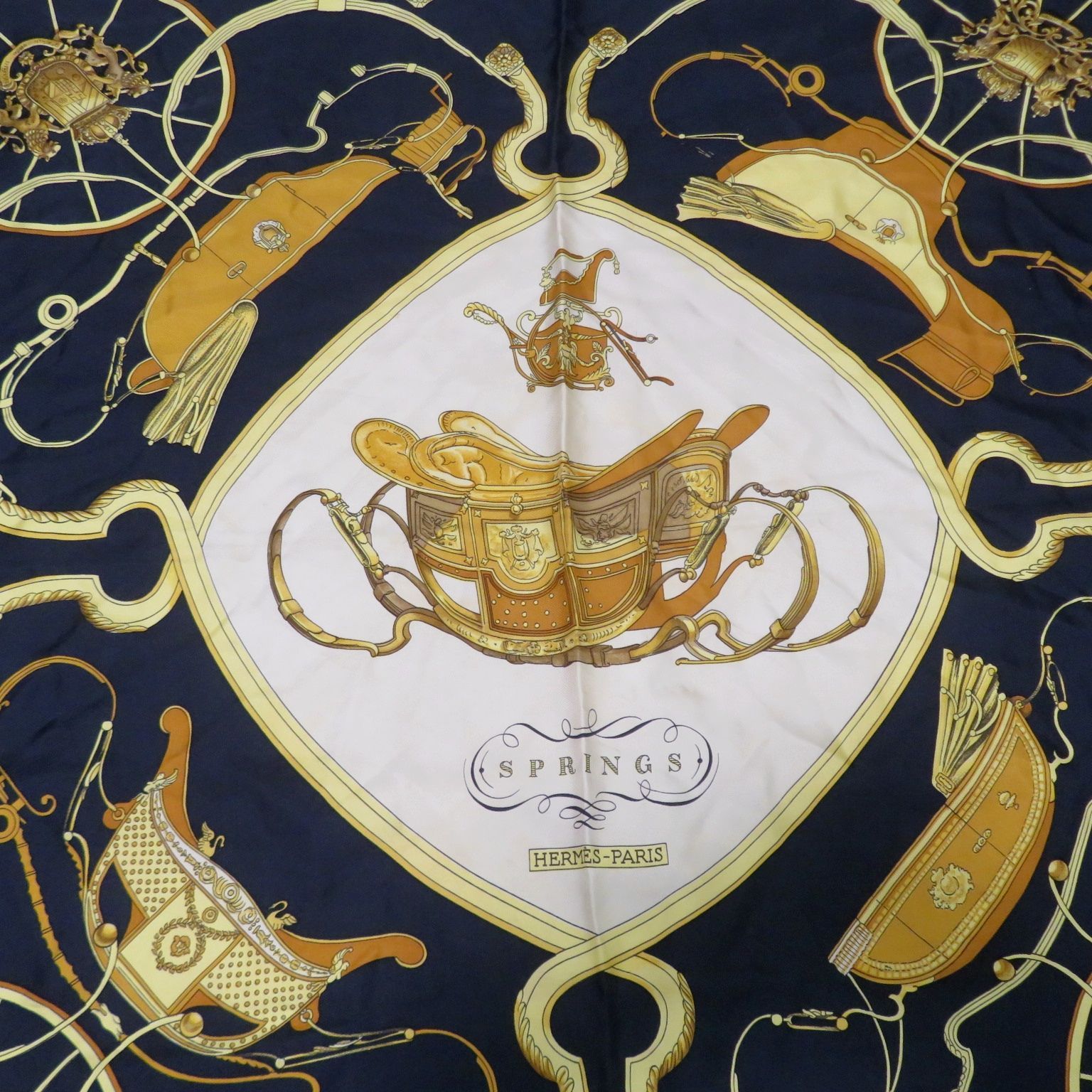 HERMES エルメス カレ90 スカーフ SPRINGS スプリング 春 ブラック シルク フランス製 rk10347