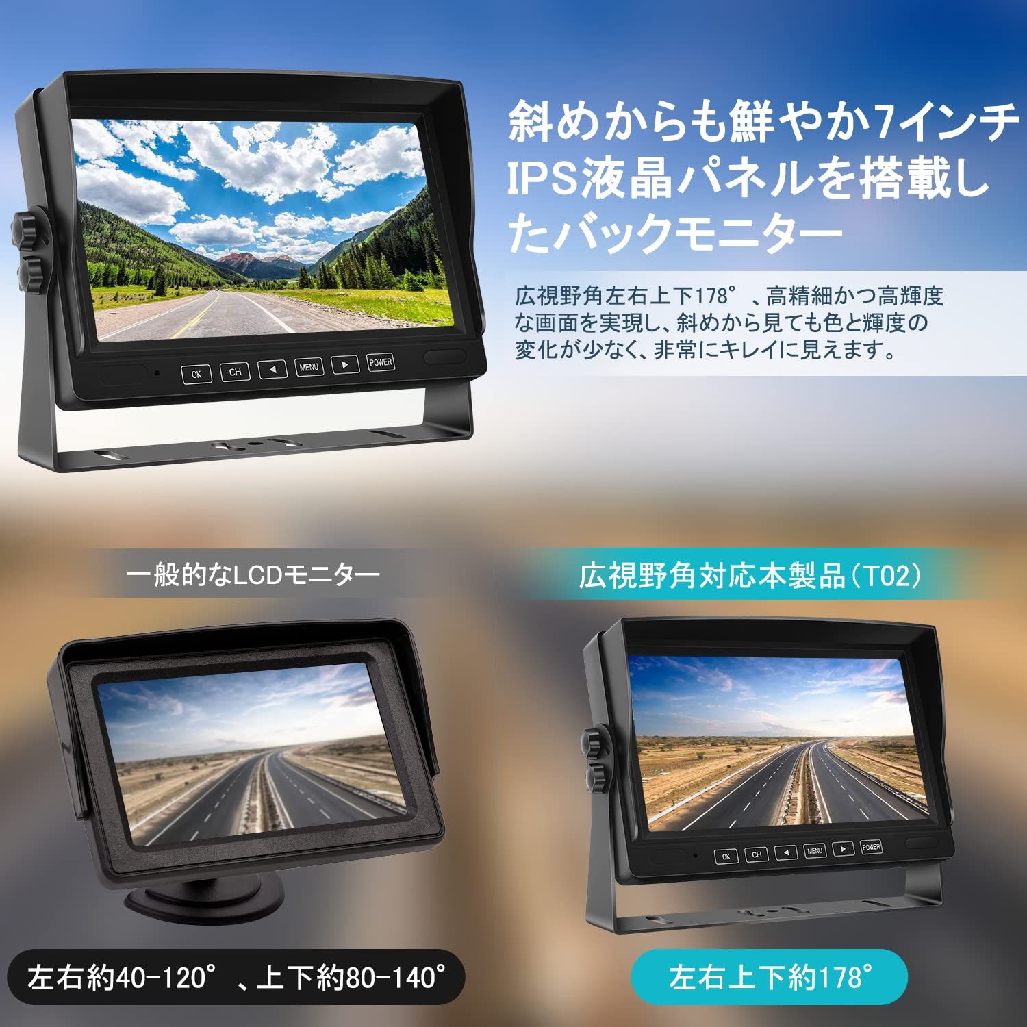 Tonowu 録画機能付き バックカメラモニターセット AHDバックカメラ 7インチIPSバックモニター 2分割表示対応 赤外線暗視機能 12V 36Vまで対応 ガイド線ON OFF 正像 鏡像を切替え 常時使用 20M延長ケーブル 1080P