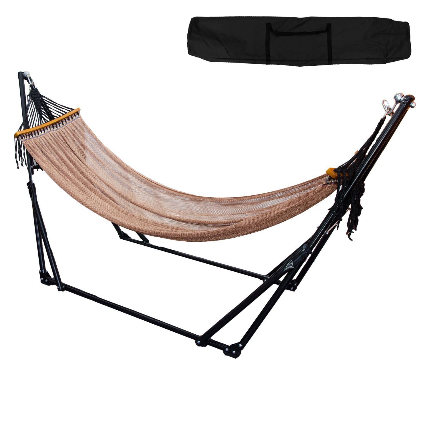 MRG ハンモック 自立式 耐荷重 200kg 2層メッシュ 室内 室外 兼用 ポータブル 折りたたみ 日本語説明書付き ブラック×ブラウン