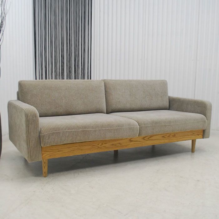 アウトレット 現品限り 一部 大 コーデュロイ 布製 ファブリック ３人掛けソファー グレー 250613-フリート3pジャガードアーバン