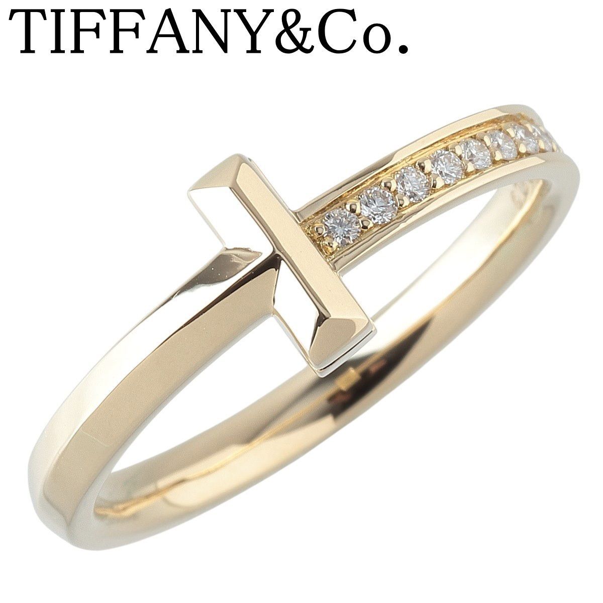 ティファニー ダイヤ リング Tワン ナロー 0.09ct 約17.5号 Au750YG 箱 ショップカード 仕上げ済 TIFFANY 24024