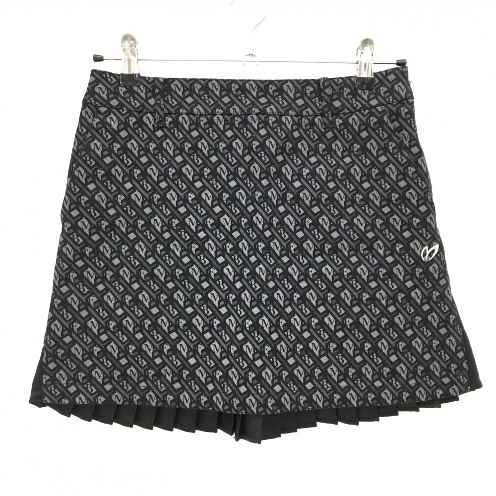 超 マスターバニー スカート 黒×グレー 総柄 裾プリーツ ストレッチ レディース 0 S ゴルフウェア MASTER BUNNY EDITION