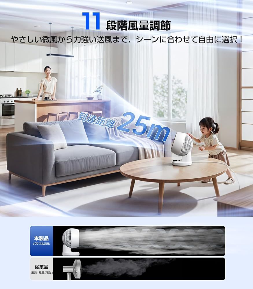 サーキュレーター 静音 360°強風 節電 分解丸洗い 上下左右 首振り dcモーター 1-12時間入 切タイマー 11段階風量調節 18畳対応 MARWIL-DEMENAGEMENTS_CH