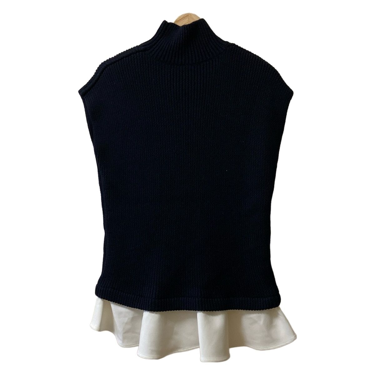 YOKO CHAN ヨーコ チャン ノースリーブカットソー サイズ38 M レディース - ネイビー×白 ハイネック ニット