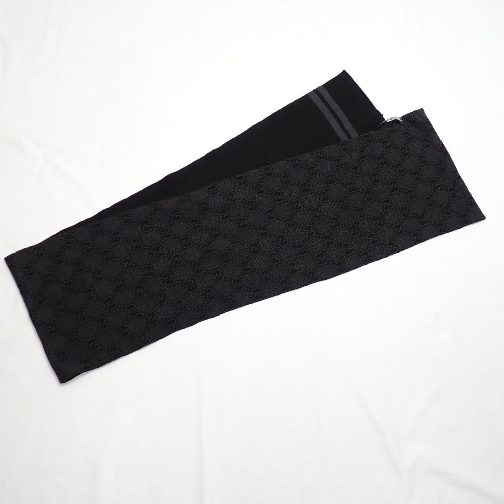 Ft 632817 グッチ マフラー GG柄 ウール 黒 メンズ GUCCI