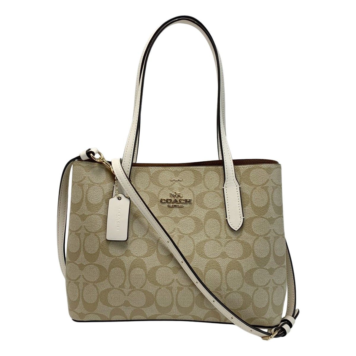 COACH コーチ 2WAYバッグ シグネチャー F73293 ベージュ ストラップ付 ゴールド金具 レディース