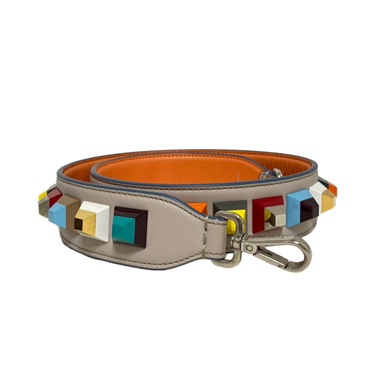 FENDI フェンディ ショルダーストラップ ストラップユー グレー×ライトブルー×マルチ レザー