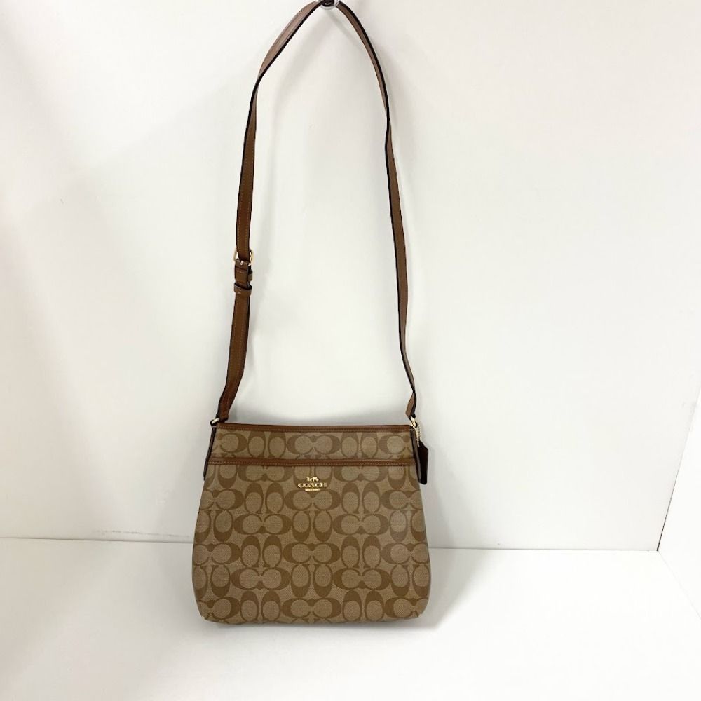 08w13845 コーチ COACH シグネチャー PVC レザー カーキ×ブラウン F29210 ショルダーバッグ 品