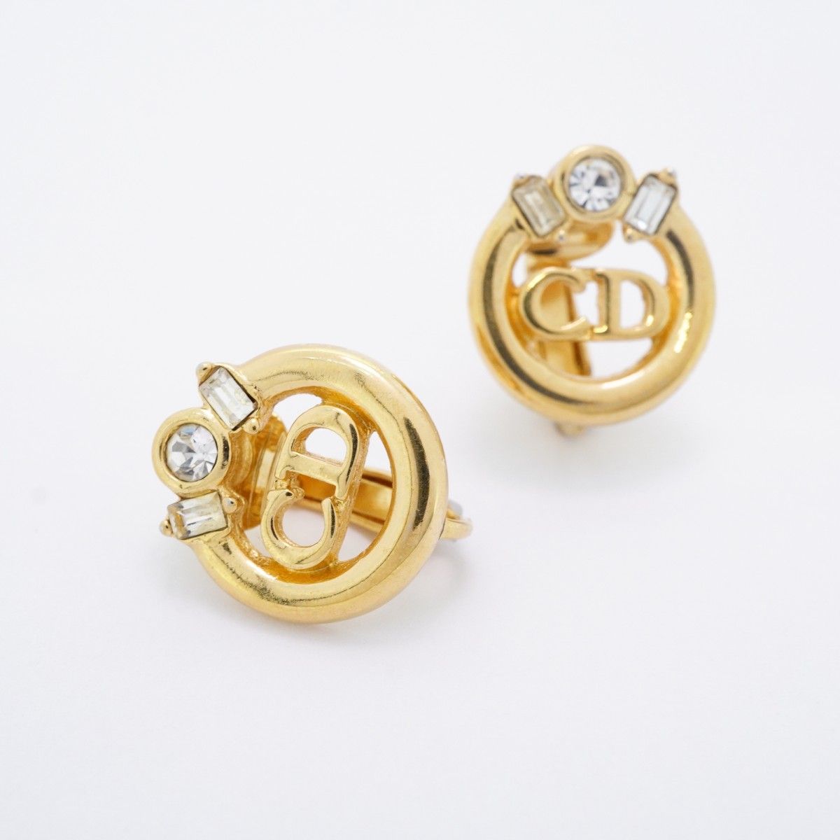 5jmb0635 クリスチャンディオール イヤリング CDロゴ GPメッキ ラインストーン ゴールド レディース