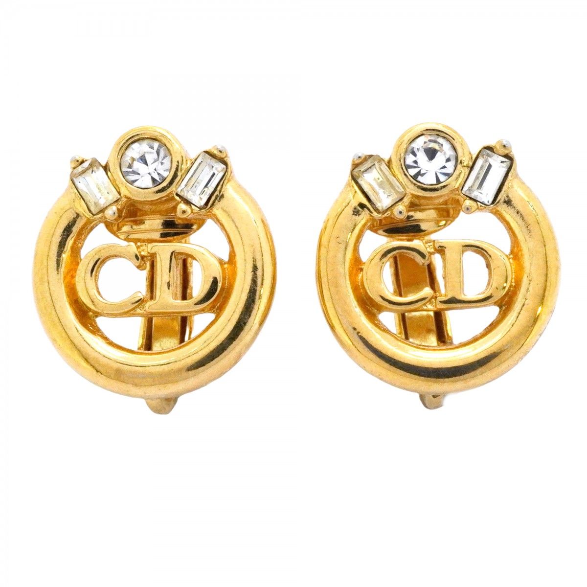 5jmb0635 クリスチャンディオール イヤリング CDロゴ GPメッキ ラインストーン ゴールド レディース