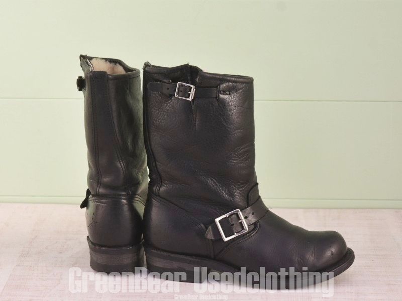 D 025 メキシコ製 FRYE エンジニアブーツ インナーボア 黒 レディース 7 M 24 cm