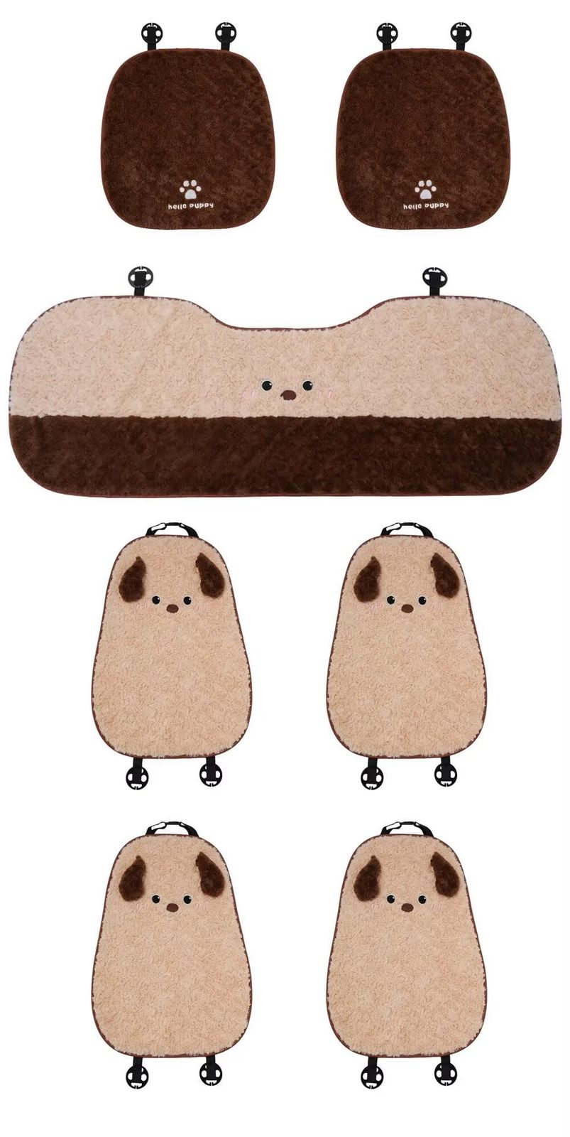 商品 Yucahype 車用クッション 単品 3点 7点セット かわいい ふわふわ ヘッドレスト 腰サポート 頸椎サポー枕 通気性クッション 車用座席シート セット2 ブラウン