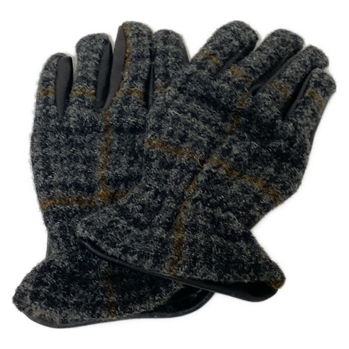 コムデギャルソンオム 手袋 メンズ - 黒×グレー×ブラウン HARRIS TWEED ハリスツイード チェック柄 ウール レザー