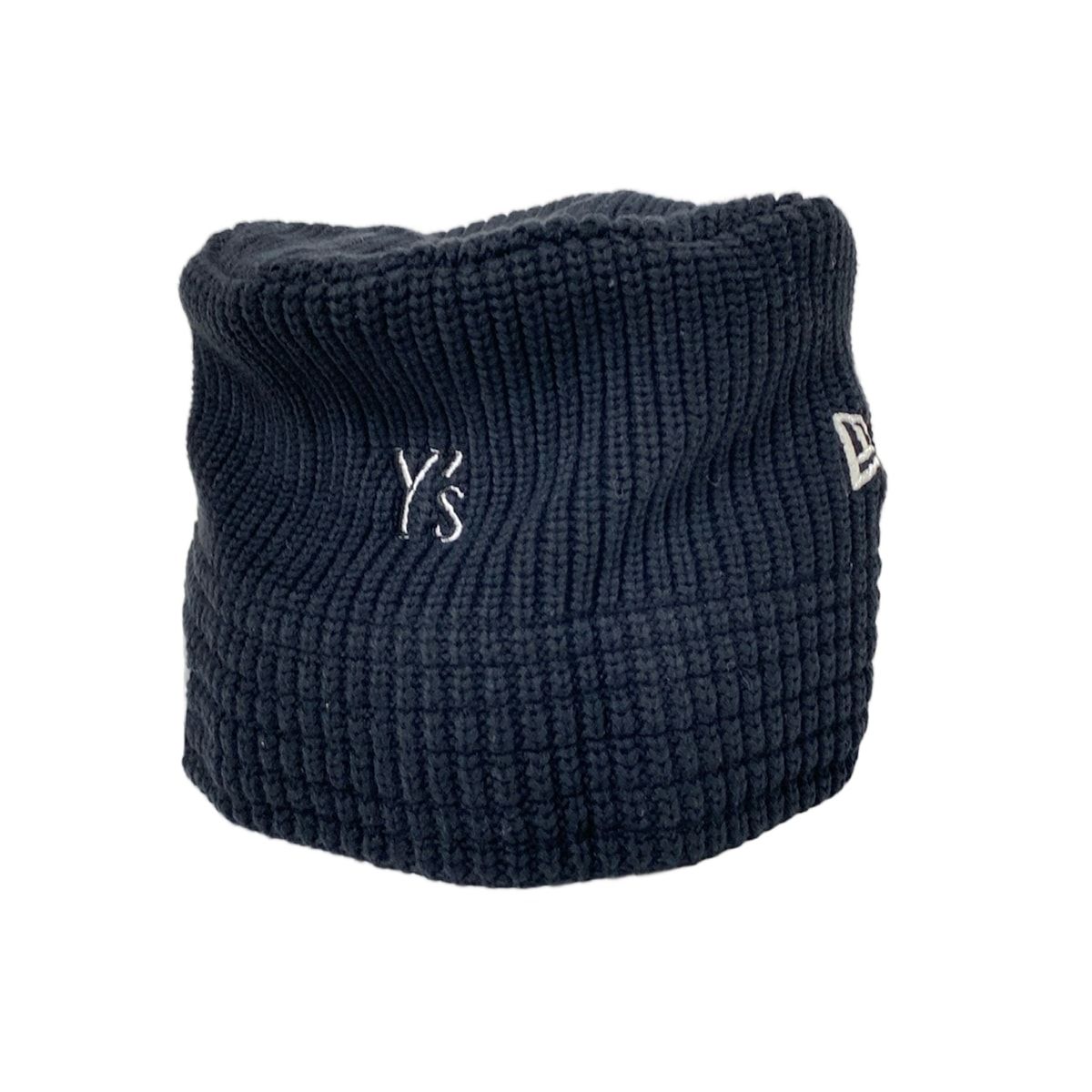 Y s ワイズ ニット帽 - 黒×白 NEWERA 刺繍 コットン
