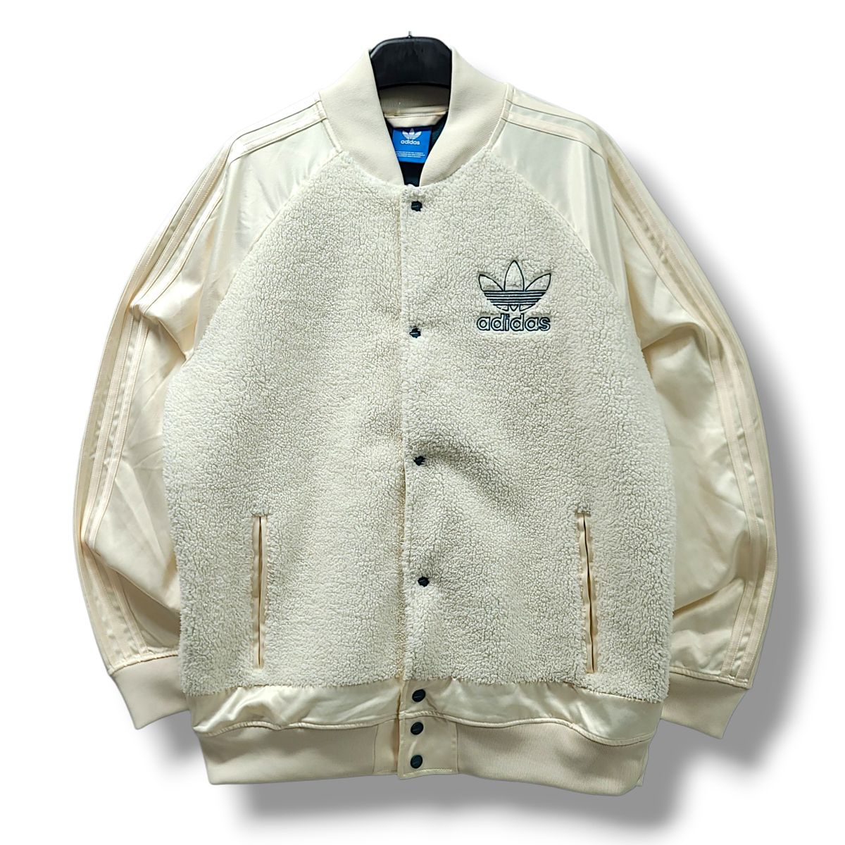 105 adidas クリーム シェルパ ファイヤーバード レターマン 起毛 スタジャン ジャケット