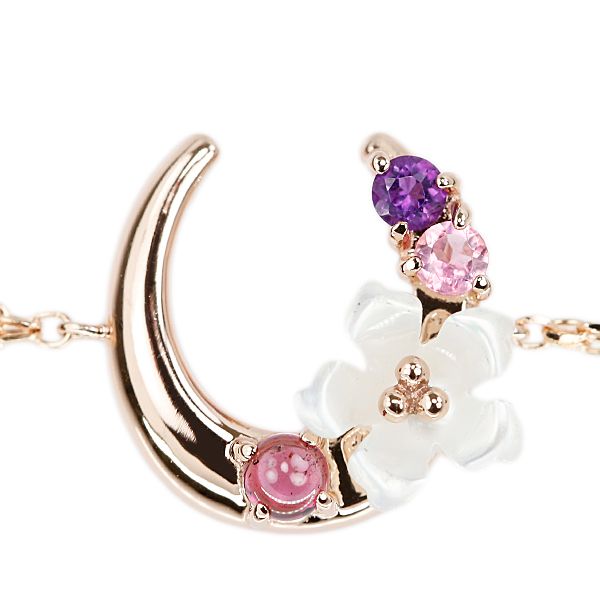 シェル ブレスレット ガーネット トルマリン アメジスト K10ピンクゴールド 花 フラワー 植物 ボタニカル 宝正 904006