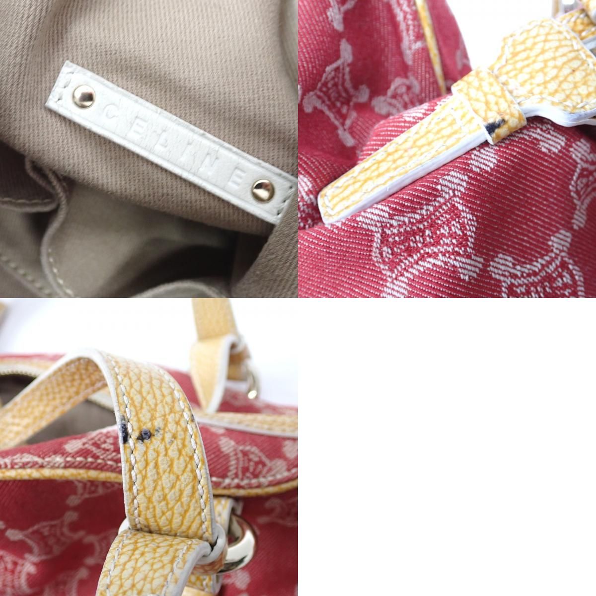 Ft6328121 セリーヌ ボストンバッグ デニム マカダム レッド イエロー レディース CELINE DECORATOM_COM_BR