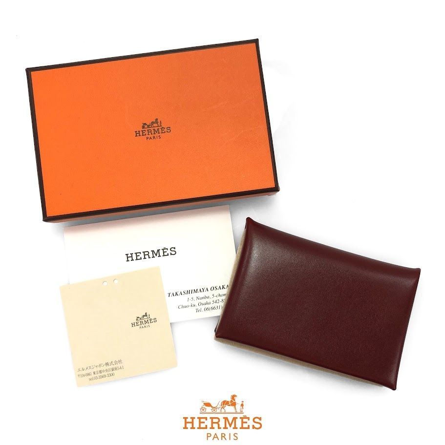 HERMES エルメス カルヴィ ボックスカーフ ボルドー カードケース 名刺入れ B刻 超 鑑定済み