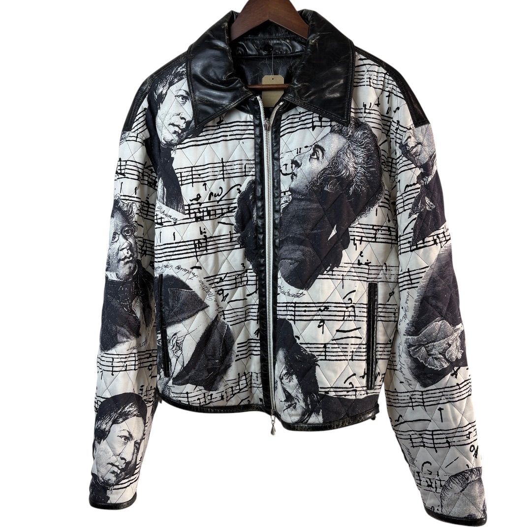 LUNA MATTINO ルナマティーノ 楽譜 × 作曲家プリント キルティングジャケット モノトーン レザーパーツ 90s アートデザイン