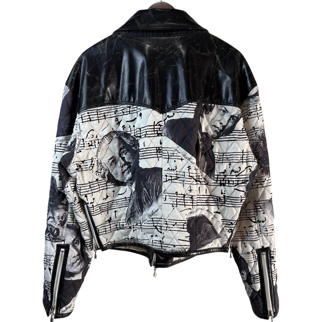 LUNA MATTINO ルナマティーノ 楽譜 × 作曲家プリント キルティングジャケット モノトーン レザーパーツ 90s アートデザイン