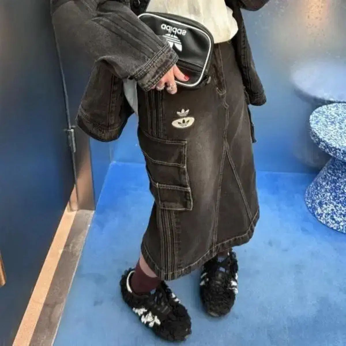 アディダス デニム カーゴ ミディ スカート サイズ 24