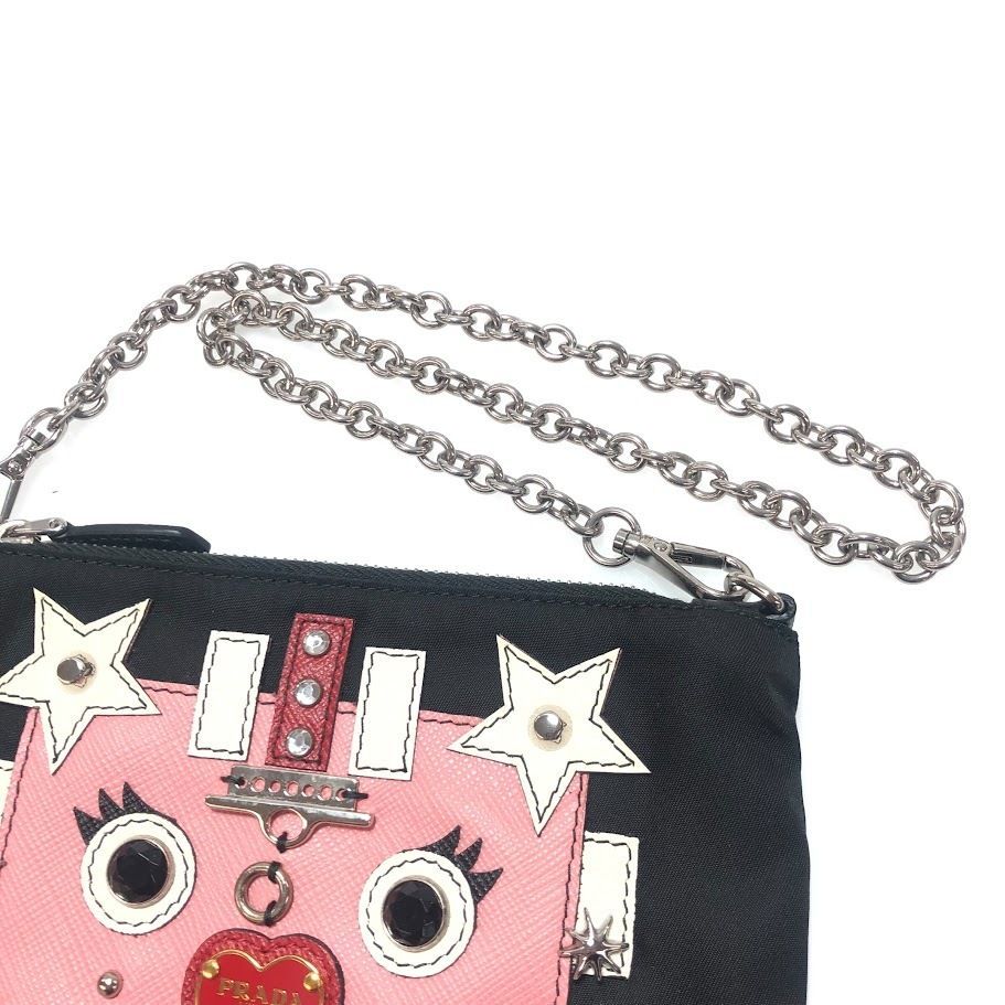 PRADA ロボット チェーンショルダーポーチ 1MB008 ナイロン×サフィアーノ 超 鑑定済み