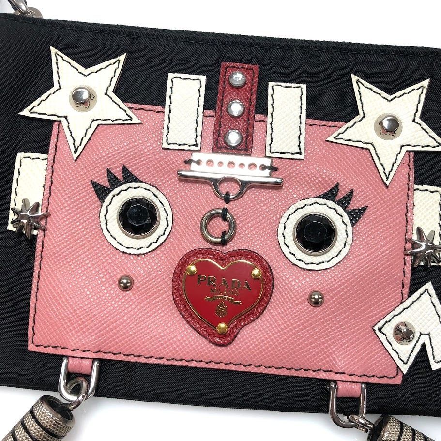 PRADA ロボット チェーンショルダーポーチ 1MB008 ナイロン×サフィアーノ 超 鑑定済み DECORATOM_COM_BR