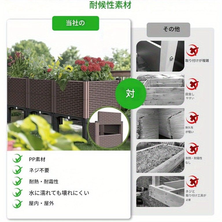 工具不要&高耐候性 脚付きプランターボックス 2 3 4段 長方形 高床式 菜園プランター 自己給水 中庭 庭園 パティオ 花 ハーブ 野菜栽培 家庭菜園 120×40×36cm