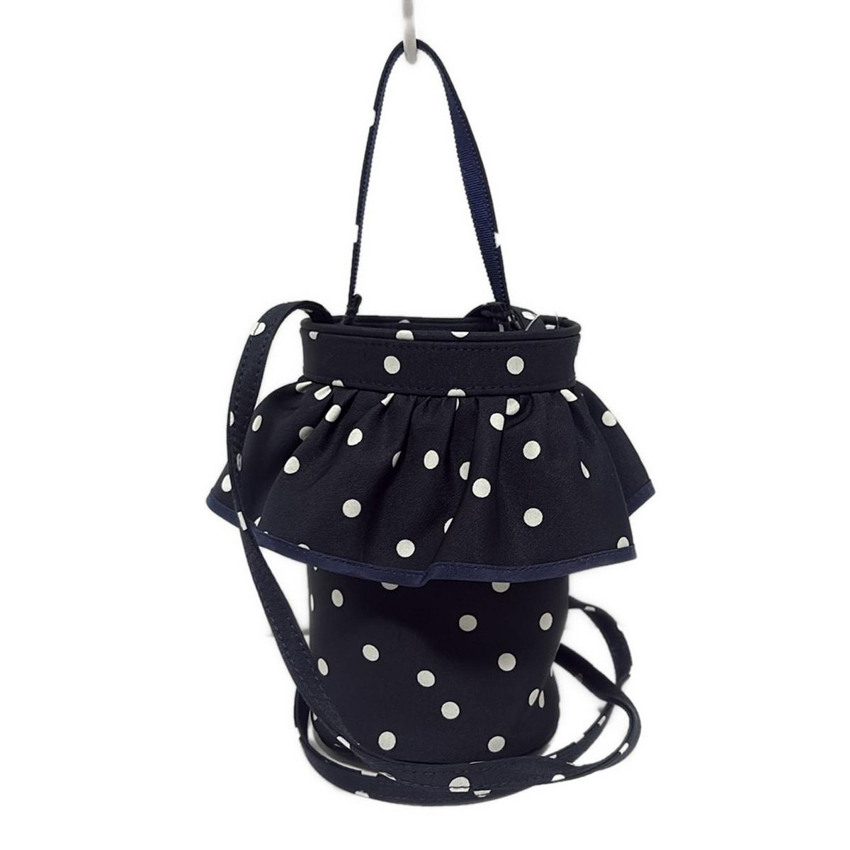 setsuko sagittaire セツコ サジテール ショルダーバッグ - ダークネイビー×白×ネイビー ドット柄 フリル 2way ミニバッグ DECORATOM_COM_BR