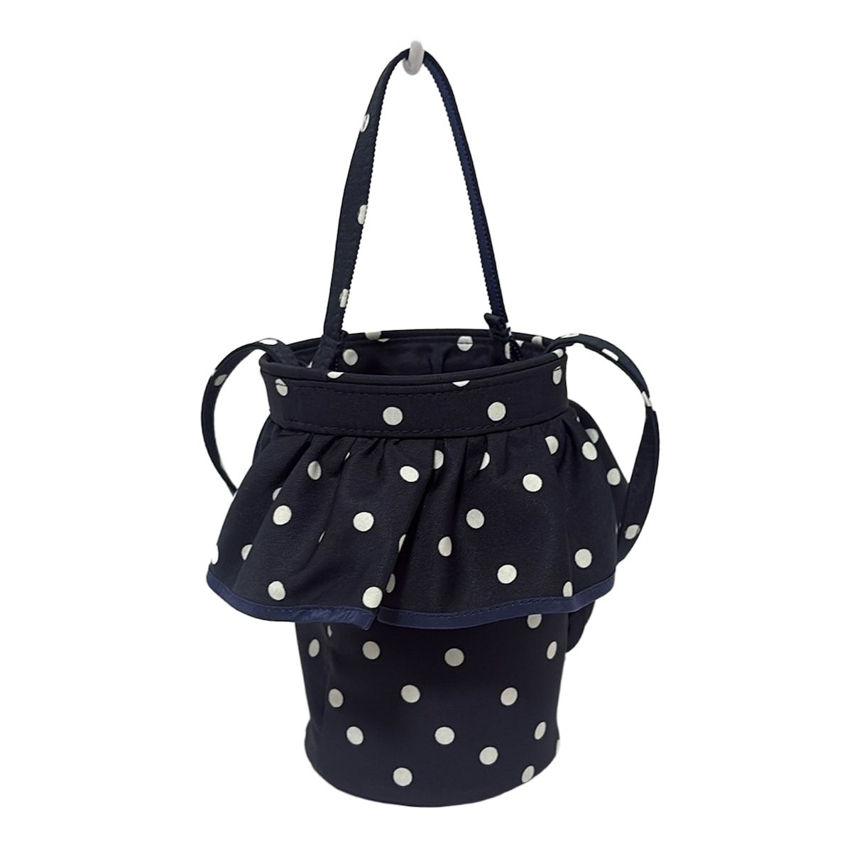 setsuko sagittaire セツコ サジテール ショルダーバッグ - ダークネイビー×白×ネイビー ドット柄 フリル 2way ミニバッグ