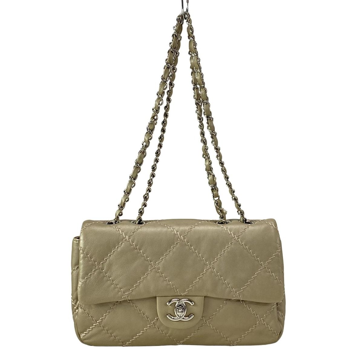 シャネル ショルダーバッグ シングルフラップマトラッセ ウルトラステッチ A50851 シャンパンゴールド シルバー金具 チェーンショルダー