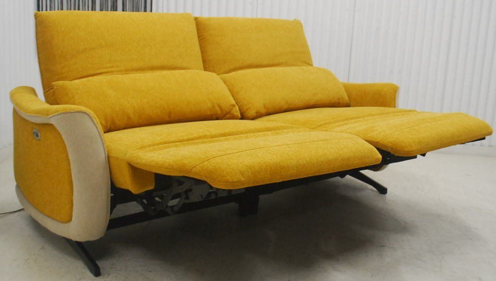 アウトレット 現品限り 一部 大 ラグジュアリーモダン 楽々電動リクライニングソファー イエロー系 ツートン 250529-スレイカー3p電動 NEXPOTALLINN_EU