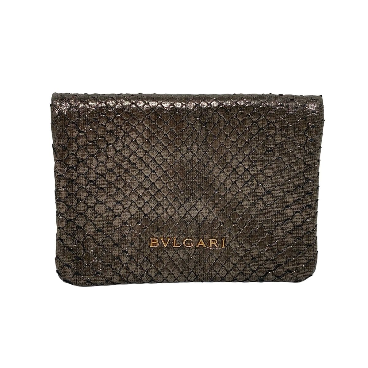 BVLGARI ブルガリ 2つ折り財布 モネーテ 黒 パイソン柄 レザー