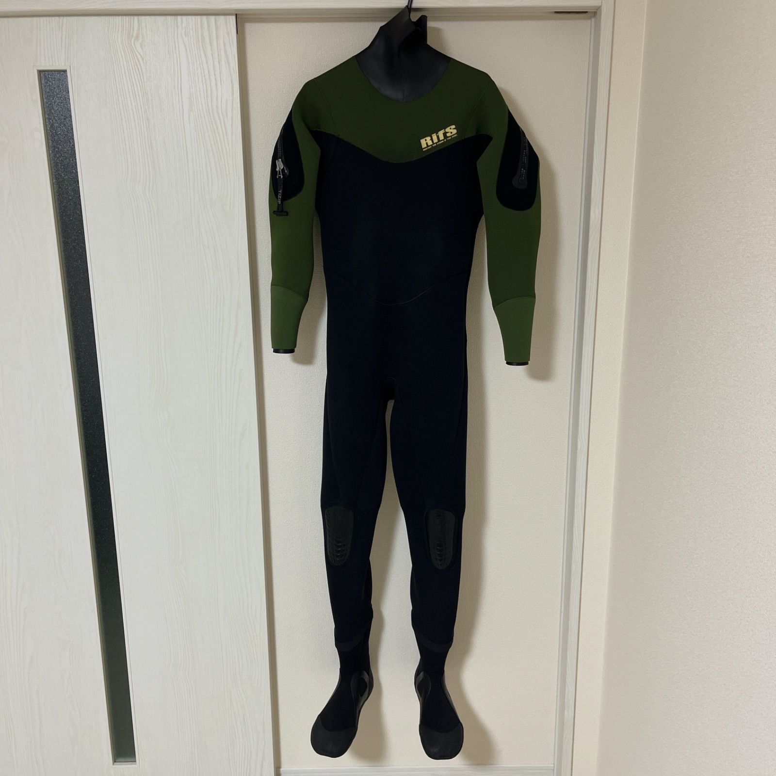リフス rifsセミドライスーツ ブラック グリーン ウエットスーツ フルスーツ ブーツ一体型 長袖 長ズボン