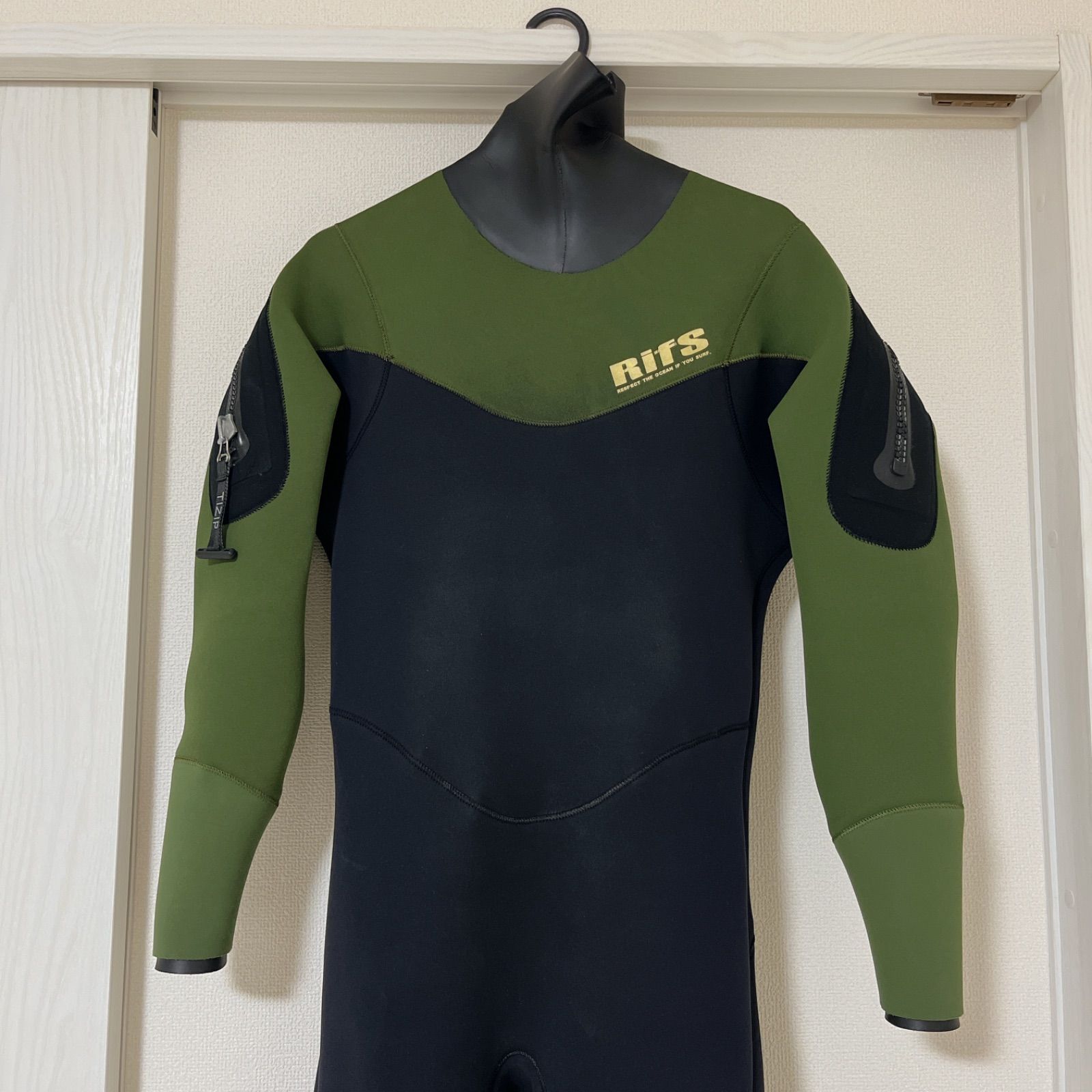 リフス rifsセミドライスーツ ブラック グリーン ウエットスーツ フルスーツ ブーツ一体型 長袖 長ズボン