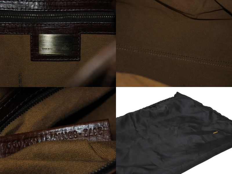 FENDI フェンディ ズッカ柄 エトニコ ハンドバッグ ブラウン ロゴ キャンバス レザー 4b008633 DECORATOM_COM_BR