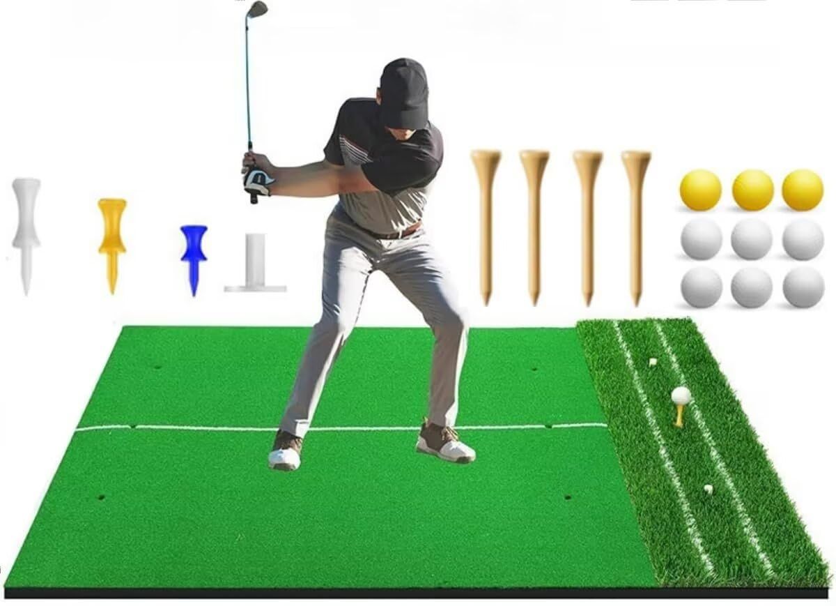 ゴルフマット 大型 ゴルフ練習マット 耐久性が高い 屋外 室内 150x117cm 素振り ドライバー スイング アプローチ練習 フルショット対応 スイングマット 高弾性滑り止めEVA 白線付き