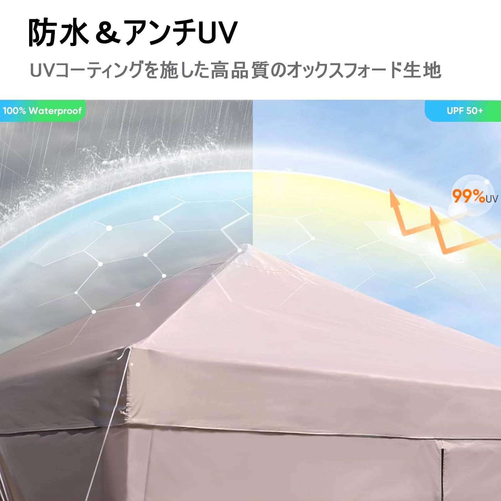 新品 タープテント ワンタッチ 大型テント 3mx3m 附属4枚耐水専用横幕