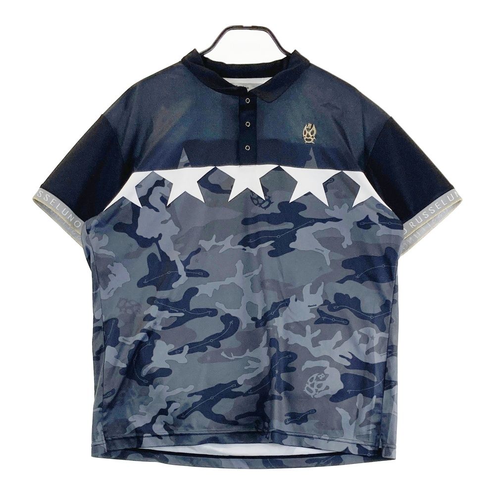 サイズ 7 ラッセルノ 半袖ポロシャツ ルチャ 迷彩 カモフラ柄 ブラック系 ゴルフウェア メンズ ストスト