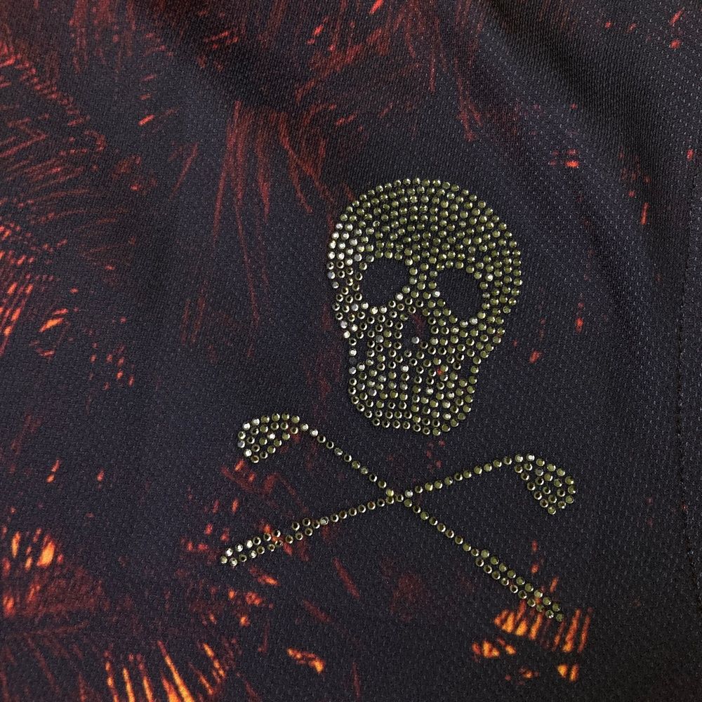 サイズ S MARK-LONA マークアンドロナ 半袖ポロシャツ スカル 総柄 オレンジ系 240101440821 ゴルフウェア メンズ ストスト LLC-HASEGAWATOSO_COM