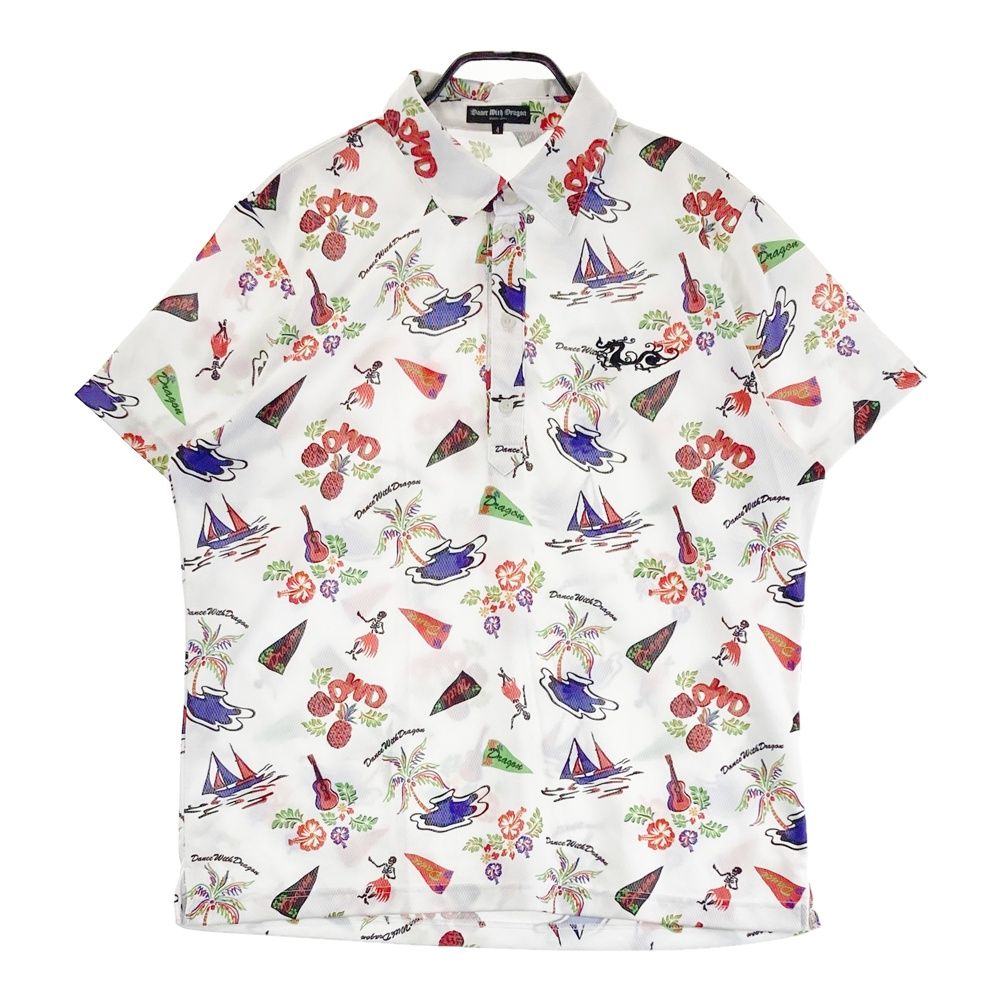 サイズ 4 DANCE WITH DRAGON ダンスウィズドラゴン 半袖ポロシャツ スカル アロハ柄 ホワイト系 240101514540 ゴルフウェア メンズ ストスト