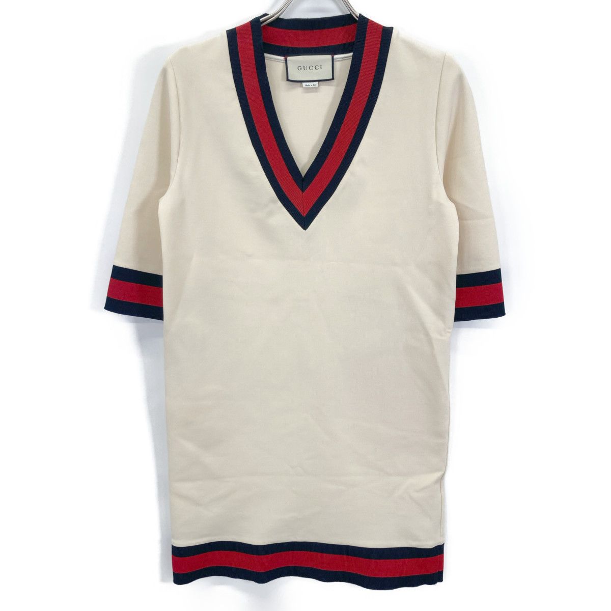 GUCCI グッチ 470315 ｱｲﾎﾞﾘｰ ｳｪﾌﾞVﾈｯｸ ｽﾄﾚｯﾁｳﾞｨｽｺｰｽ ﾄﾞﾚｽ S - メルカリ