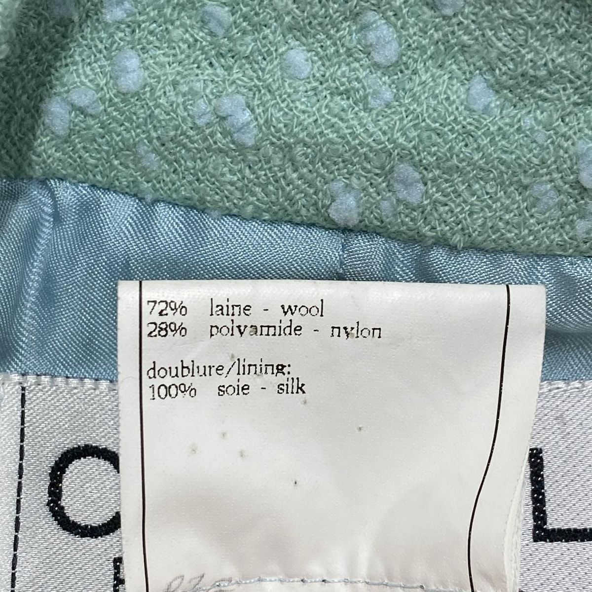 CHANEL シャネル ジャケット サイズ36 S レディース - P08886 ライトグリーン×ライトブルー 長袖 肩パッド 春 秋 ウール GULLKHAN_COM