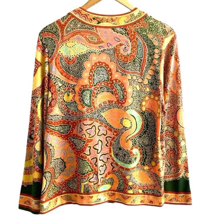 LEONARD レオナール 毛 絹 ウール シルク ペイズリー カーディガン L