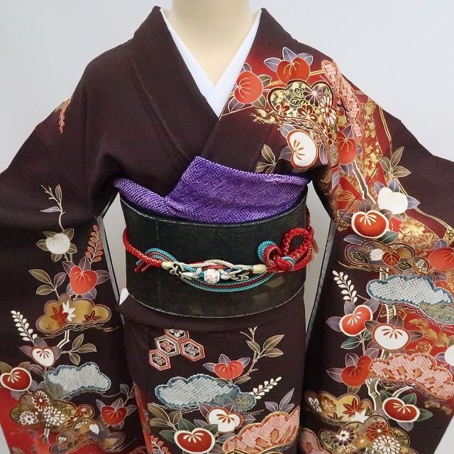 ✾まめ藤✾ｍ2125 正絹 金駒刺繡 古典柄 手縫い仕立て 成人式 振袖