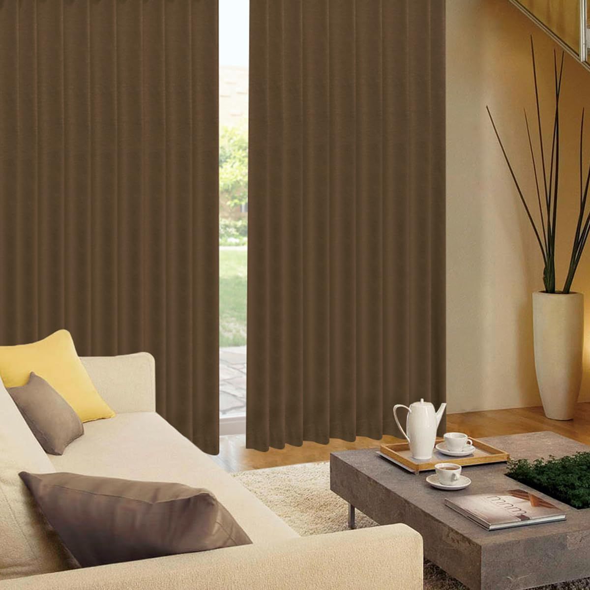 遮光1級 静 全13色 高断熱 色 防音効果で生活音を軽減 チョコレート Shizuka 完全遮光生地使用 形状記憶加工 遮音 サイズ 幅 100cm× 丈 200cm×2枚入 断熱 遮熱カーテン 静 カーテンくれない Bフック タッセル付き NEXPOTALLINN_EU