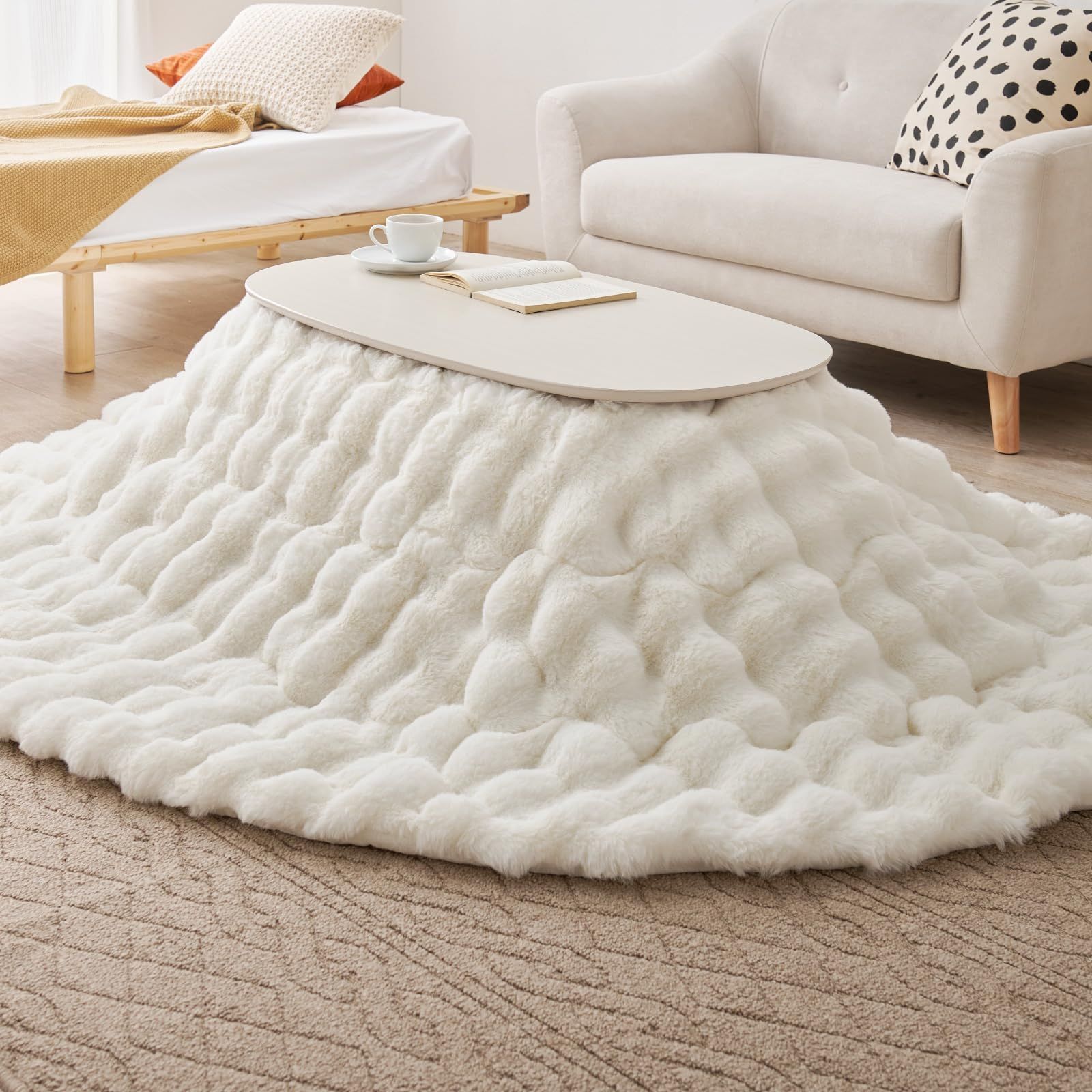 掛け布団 単品 ルナ アイボリー こたつ布団 約210×170cm 楕円 洗濯機で洗える 萩原 ふわもこ 無地