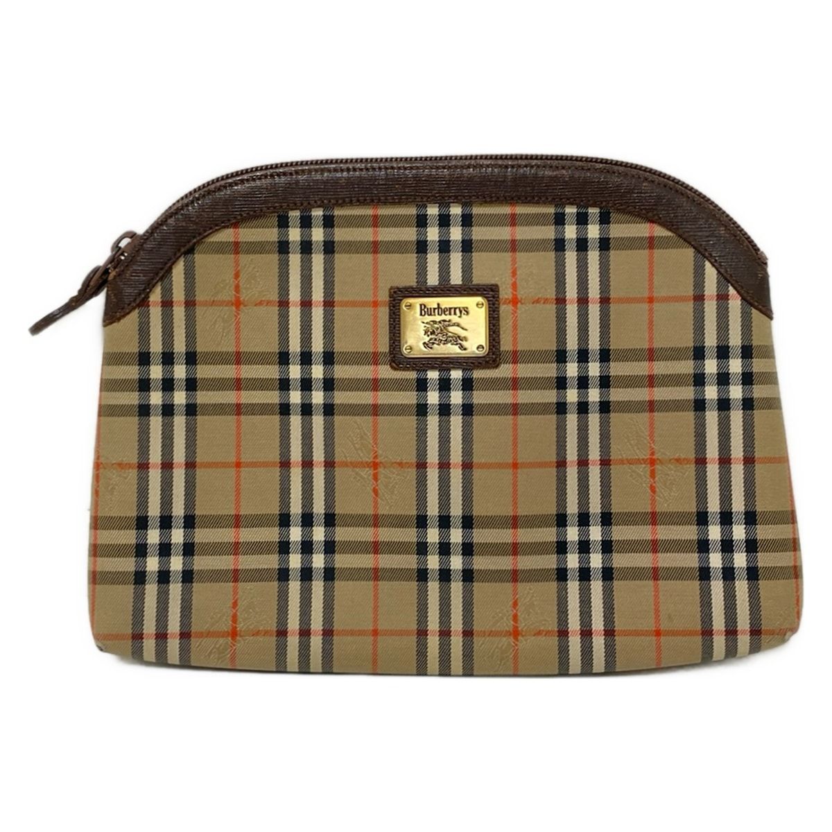 Burberry s バーバリーズ ポーチ - ベージュ×黒×レッド チェック柄 レザー
