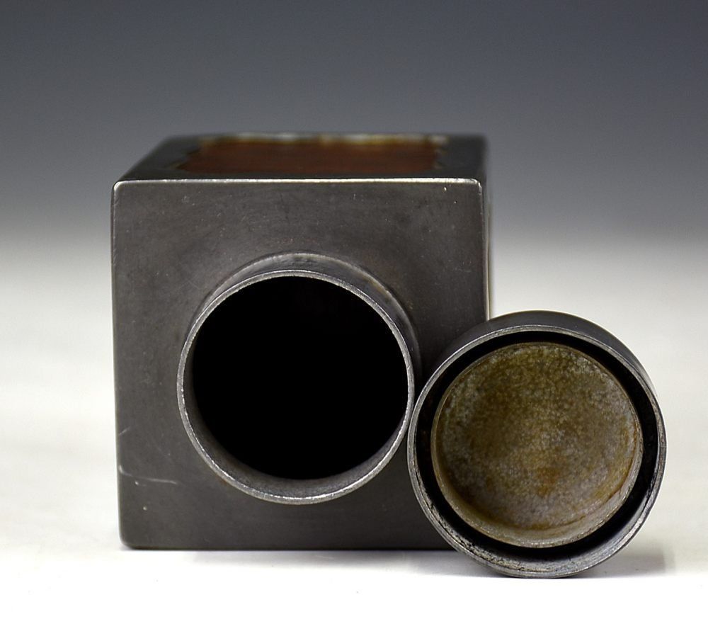 中国古美術 古錫天然木茶入れ