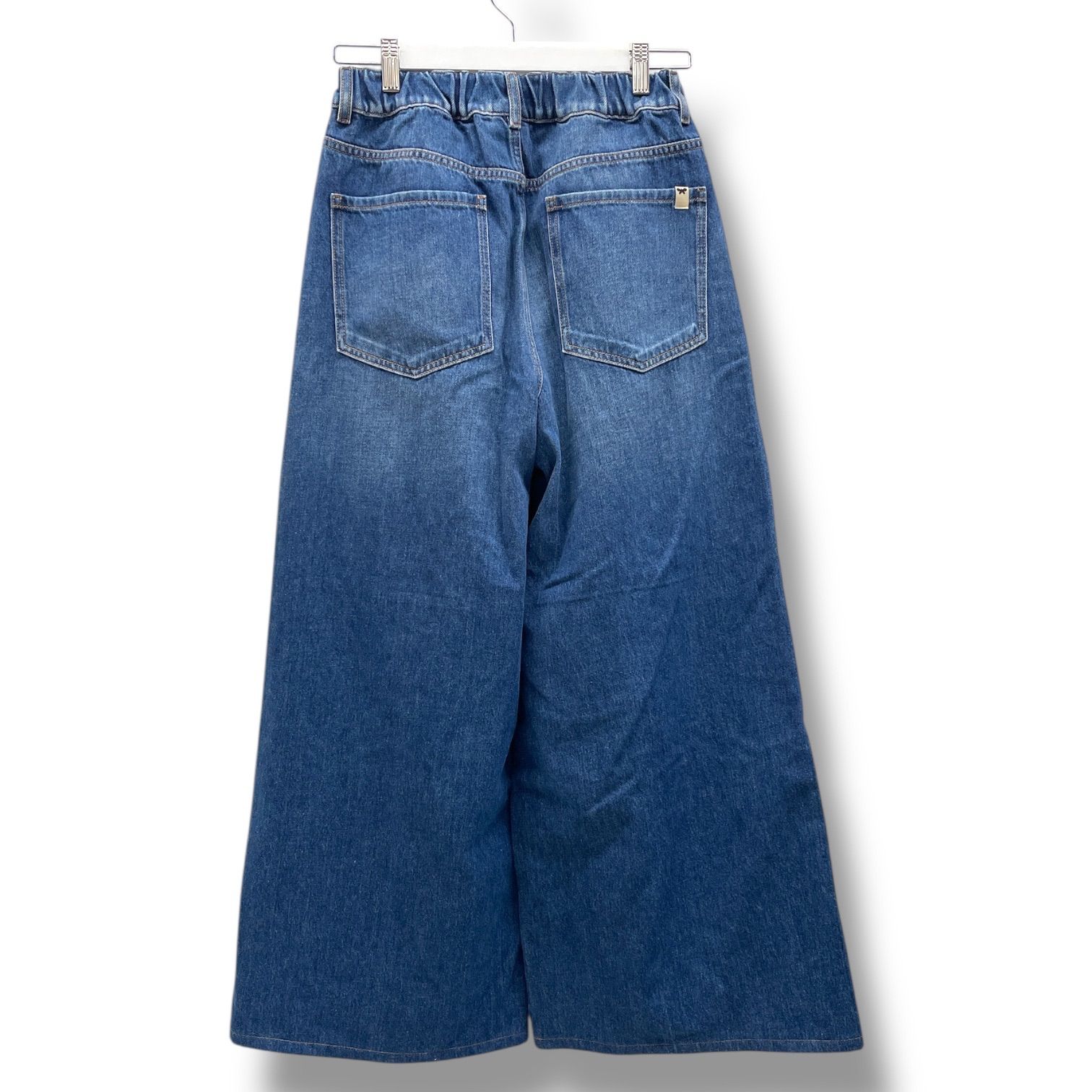 WEEKEND MaxMara ウィークエンドマックスマーラ ロゴ入りワイドデニムジーンズ ジーパン コットンデニム ロゴプリント ウエストゴム 25SS 青 ブルー Mサイズ レディース 通年 ゴーゴー古着マルイファミリー溝口店 19 No.144